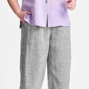 Flax Women's Marled Linen Ankle Crop Pants, Size Small
